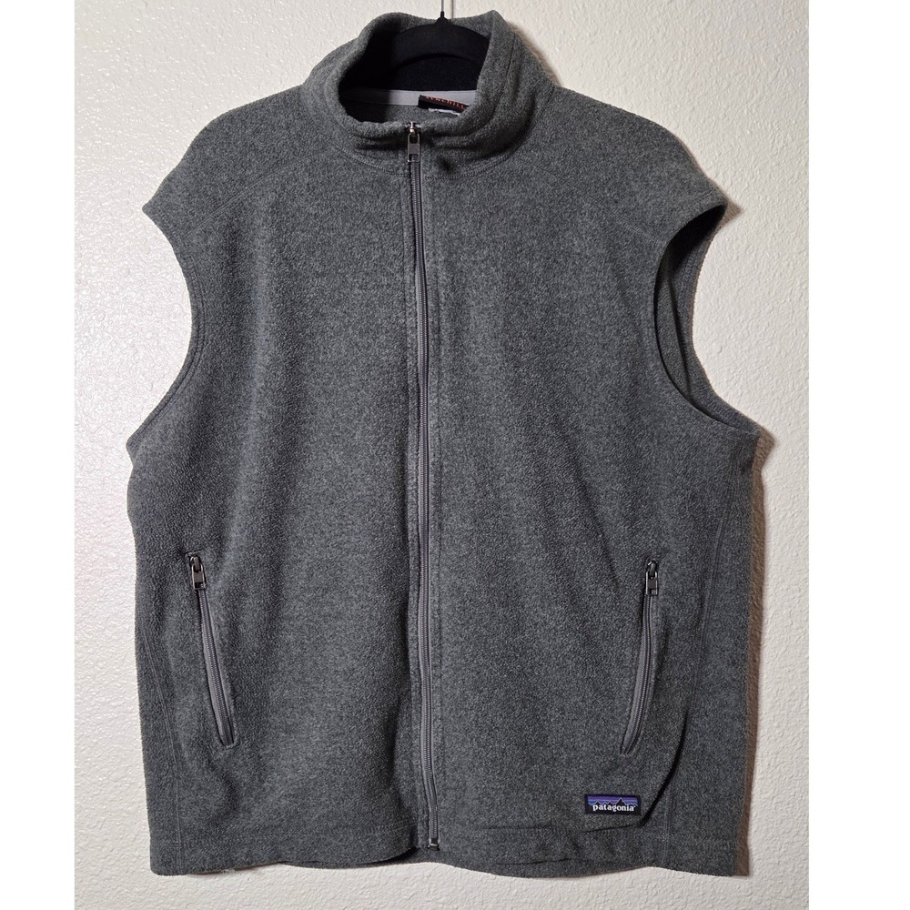 Patagonia Synchilla Gray Full Zip Fleece Vest Men's Large Fits L Outdoor Hiking‎
